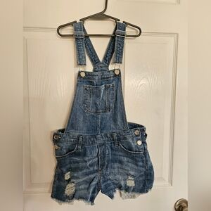 Denim Blue Distressed Kids Overall Shorts